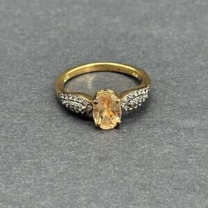 STS Signed 925 Sterling Silver Gold-Tone Champagne CZ Oval Cocktail Ring Sz 7